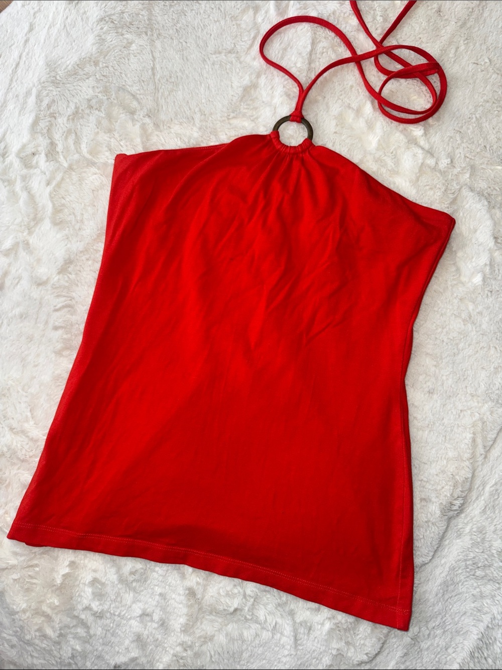 Banana Republic Stretch Red Halter Tank Top with Ring Accent - Sz S